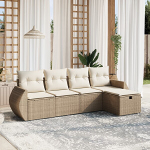 vidaXL 5-delige Loungeset met kussens poly rattan beige