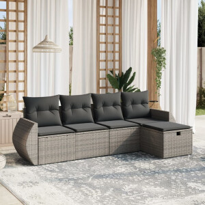 vidaXL 5-delige Loungeset met kussens poly rattan grijs
