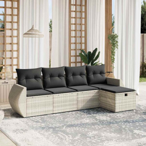 vidaXL 5-delige Loungeset met kussens poly rattan lichtgrijs