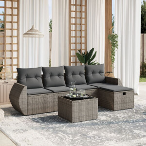 vidaXL 6-delige Loungeset met kussens poly rattan grijs