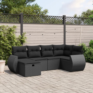 vidaXL 6-delige Loungeset met kussens poly rattan zwart