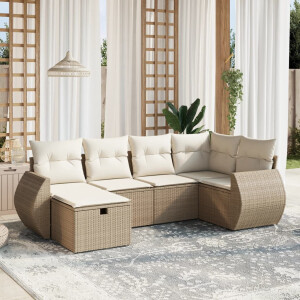 vidaXL 6-delige Loungeset met kussens poly rattan beige