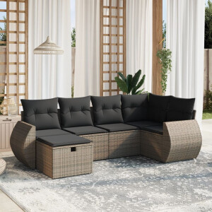 vidaXL 6-delige Loungeset met kussens poly rattan grijs