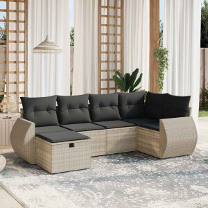 vidaXL 6-delige Loungeset met kussens poly rattan lichtgrijs