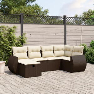 vidaXL 6-delige Loungeset met kussens poly rattan bruin