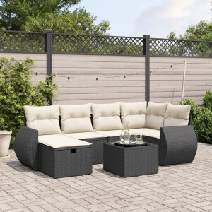 vidaXL 7-delige Loungeset met kussens poly rattan zwart