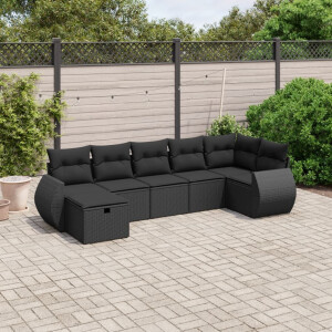 vidaXL 7-delige Loungeset met kussens poly rattan zwart