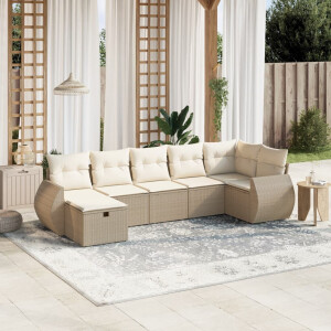 vidaXL 7-delige Loungeset met kussens poly rattan beige