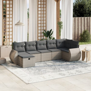 vidaXL 7-delige Loungeset met kussens poly rattan grijs