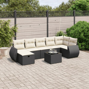 vidaXL 8-delige Loungeset met kussens poly rattan zwart