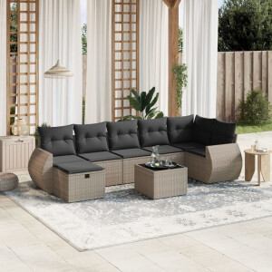 vidaXL 8-delige Loungeset met kussens poly rattan grijs