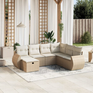 vidaXL 7-delige Loungeset met kussens poly rattan beige