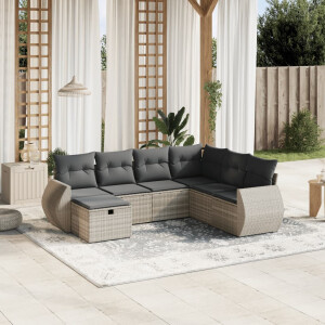 vidaXL 7-delige Loungeset met kussens poly rattan lichtgrijs