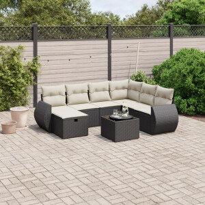 vidaXL 8-delige Loungeset met kussens poly rattan zwart
