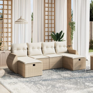 vidaXL 6-delige Loungeset met kussens poly rattan beige