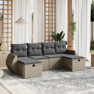 vidaXL 6-delige Loungeset met kussens poly rattan grijs
