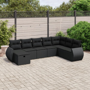 vidaXL 8-delige Loungeset met kussens poly rattan zwart