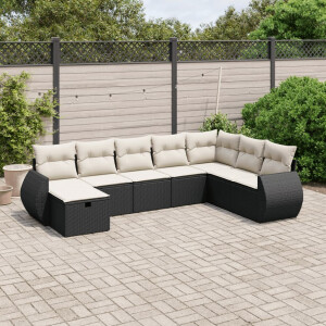 vidaXL 8-delige Loungeset met kussens poly rattan zwart