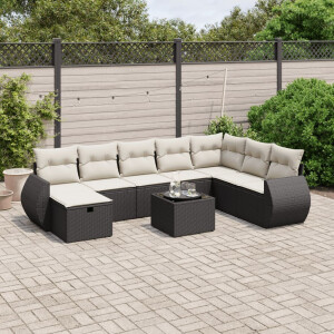vidaXL 9-delige Loungeset met kussens poly rattan zwart