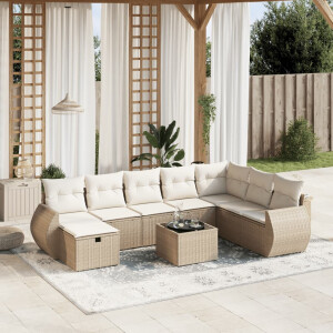 vidaXL 9-delige Loungeset met kussens poly rattan beige