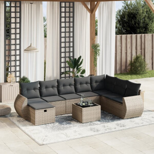 vidaXL 9-delige Loungeset met kussens poly rattan grijs