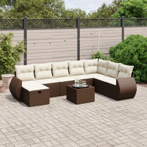 vidaXL 9-delige Loungeset met kussens poly rattan bruin