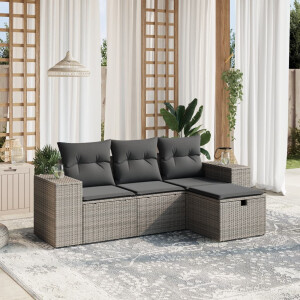vidaXL 4-delige Loungeset met kussens poly rattan grijs