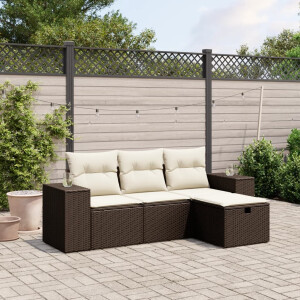 vidaXL 4-delige Loungeset met kussens poly rattan bruin