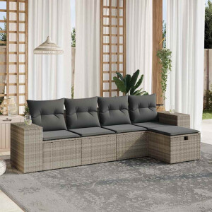 vidaXL 5-delige Loungeset met kussens poly rattan lichtgrijs