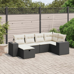 vidaXL 6-delige Loungeset met kussens poly rattan zwart