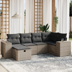 vidaXL 6-delige Loungeset met kussens poly rattan grijs