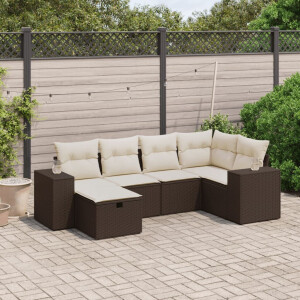 vidaXL 6-delige Loungeset met kussens poly rattan bruin