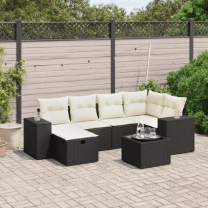 vidaXL 7-delige Loungeset met kussens poly rattan zwart
