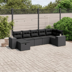 vidaXL 7-delige Loungeset met kussens poly rattan zwart