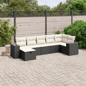 vidaXL 7-delige Loungeset met kussens poly rattan zwart