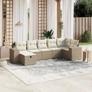 vidaXL 7-delige Loungeset met kussens poly rattan beige