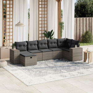 vidaXL 7-delige Loungeset met kussens poly rattan grijs