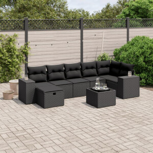 vidaXL 8-delige Loungeset met kussens poly rattan zwart