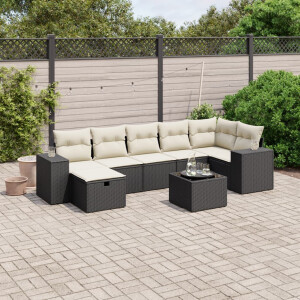 vidaXL 8-delige Loungeset met kussens poly rattan zwart