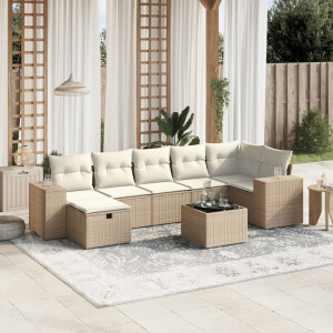 vidaXL 8-delige Loungeset met kussens poly rattan beige