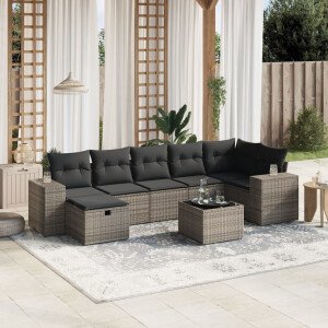 vidaXL 8-delige Loungeset met kussens poly rattan grijs
