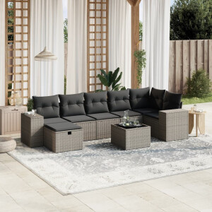 vidaXL 8-delige Loungeset met kussens poly rattan lichtgrijs