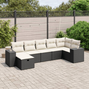 vidaXL 7-delige Loungeset met kussens poly rattan zwart