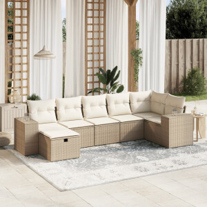 vidaXL 7-delige Loungeset met kussens poly rattan beige