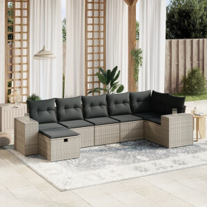 vidaXL 7-delige Loungeset met kussens poly rattan grijs