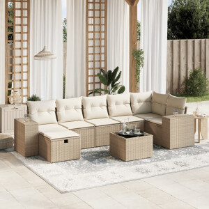 vidaXL 8-delige Loungeset met kussens poly rattan beige