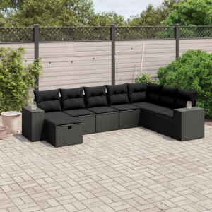 vidaXL 8-delige Loungeset met kussens poly rattan zwart