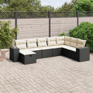 vidaXL 8-delige Loungeset met kussens poly rattan zwart