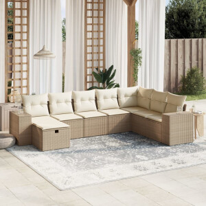 vidaXL 8-delige Loungeset met kussens poly rattan beige