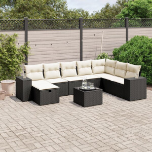 vidaXL 9-delige Loungeset met kussens poly rattan zwart